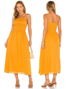 NWT Faithfull the Brand Nolie Gauzy Midi Dress in Plain Mandarin XS